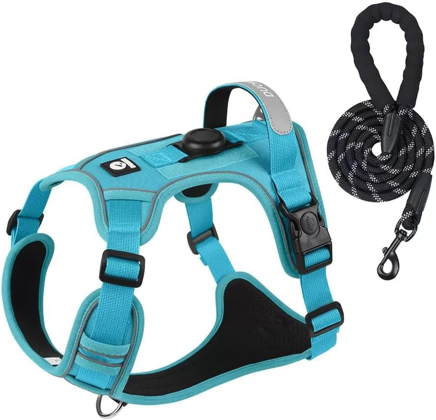 Waterproof and Breathable Dog Harness, Explosion-Proof Flush Pet Harness, Adjustable Soft Padded Pet Vest, Carrying Instant Control Handle, Reflective Pet Vest for Easy Walking (Blue, Medium)
