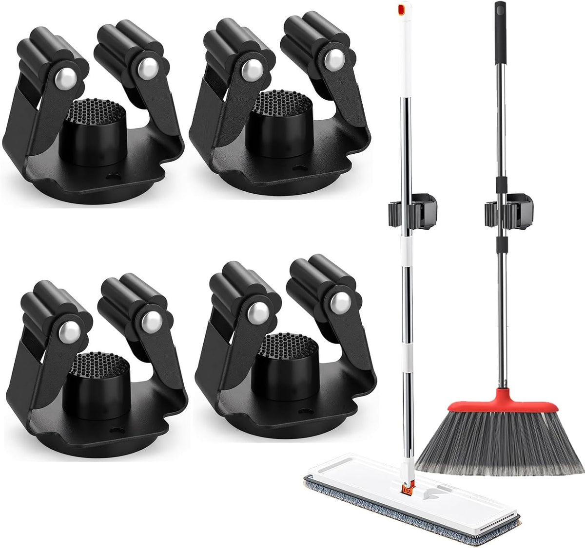 4 Pack Strong Magnetic Broom Holder, Black