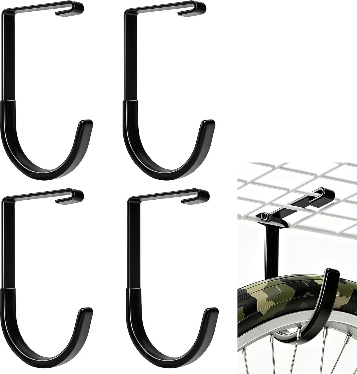 BEISE Bike Hooks for Garage Storage Rack, Wall Garage Hooks Black 4 Pack