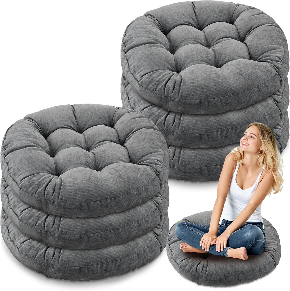 Jerify 6 Pcs Dark Grey Large Floor Pillow Cushion, round 22 X 22