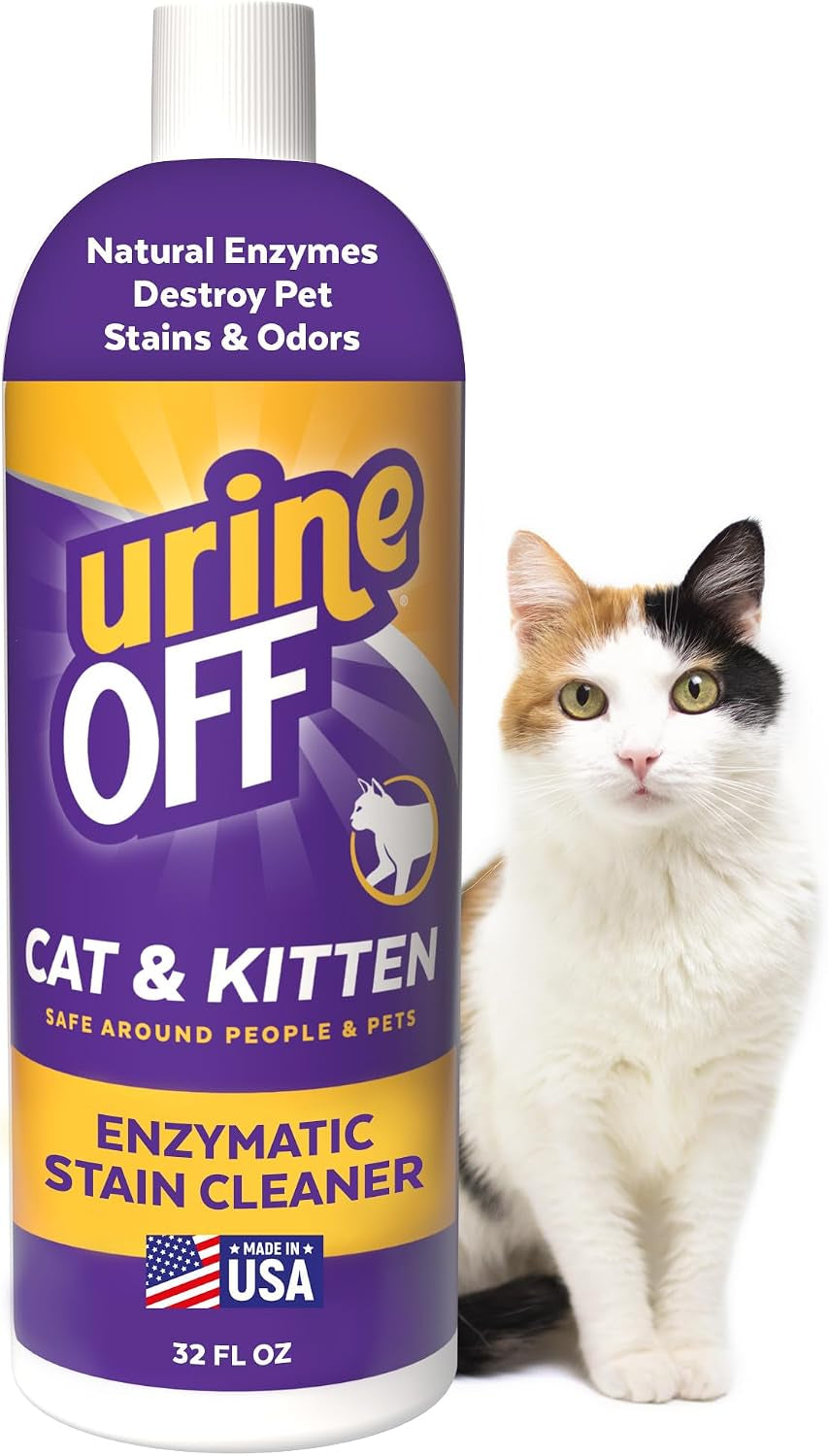 Urine off Kitten & Cat Pet Stain Remover | Freshly Scented Carpet Cleaner | Bio Enzymatic Stain & Urine Odor Eliminator | Pet Safe Cleaner | 32 Oz.
