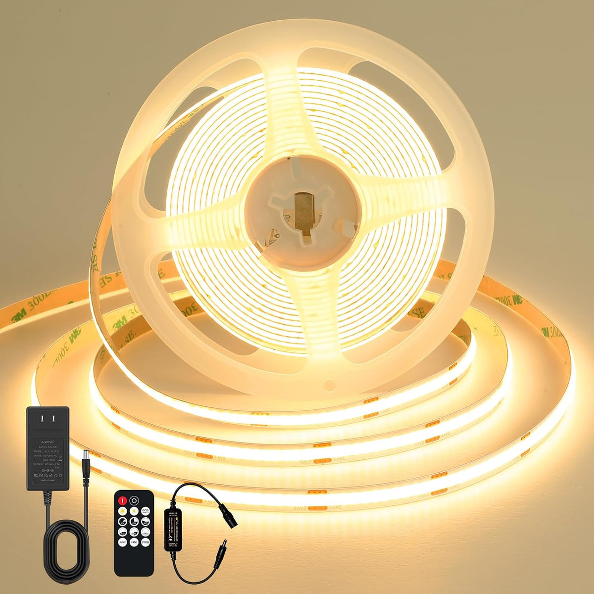 COB LED Strip Lights 3000K Warm White 24V High Density Dimmable Kit