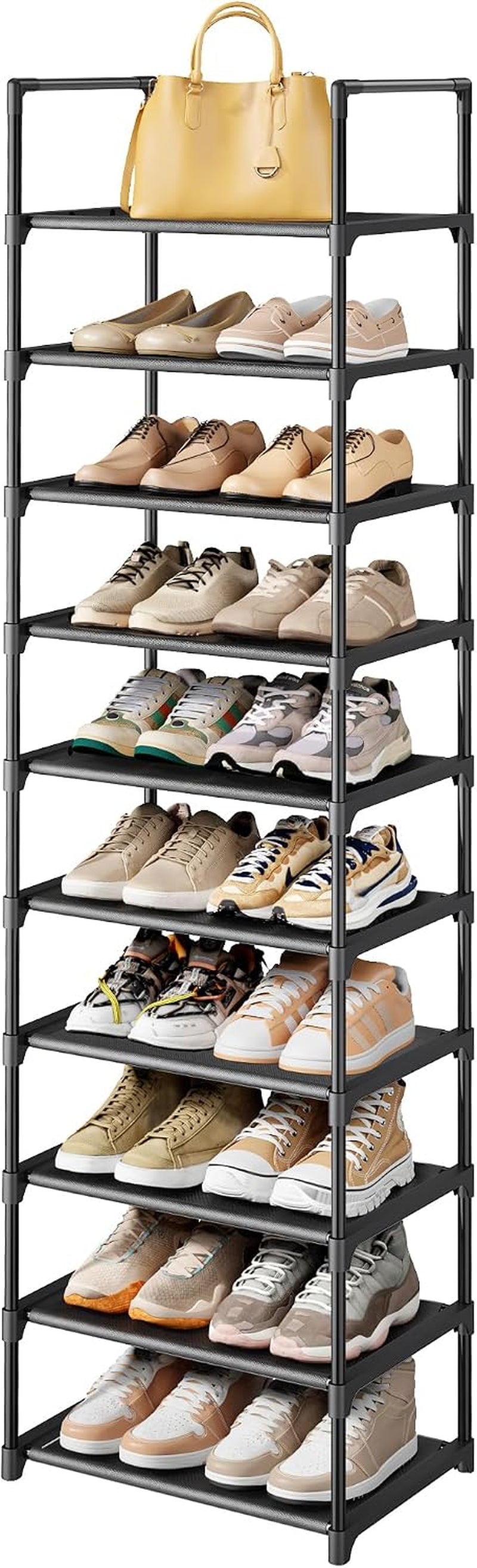Kitsure 10 Tier Shoe Rack, Tall Shoe Organizer, 16.9" Wide, Black