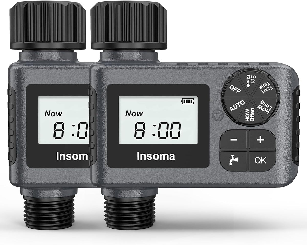 2 PCS Water Timer for Outdoor Garden Hose, Water Sprinkler Timer with Rain Delay/Manual/Automatic Drip Irrigation and Lawn Watering System for Yard