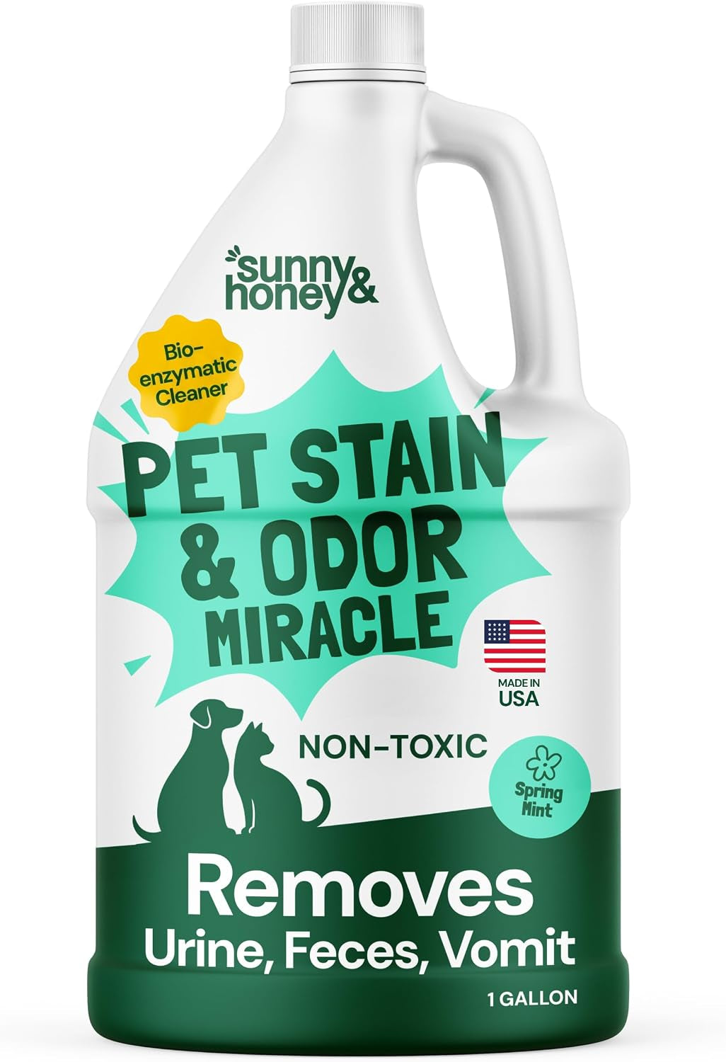 Sunny & Honey Carpet Cleaner Spray, Enzyme Pet Stain Remover, 1 Gal, Mint
