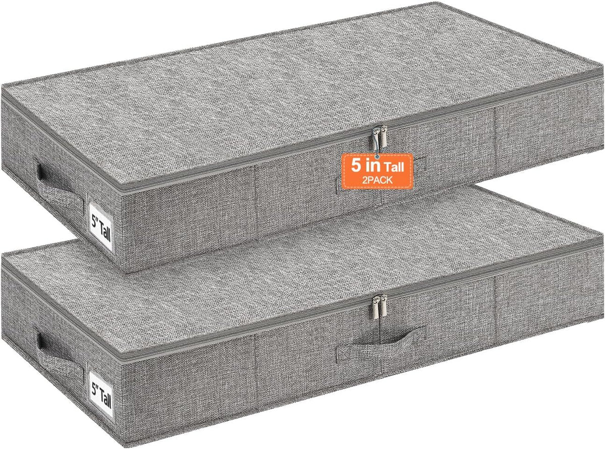 Punemi 5 Inch High Sturdy Low Profile under Bed Storage, 2 Pack, Grey
