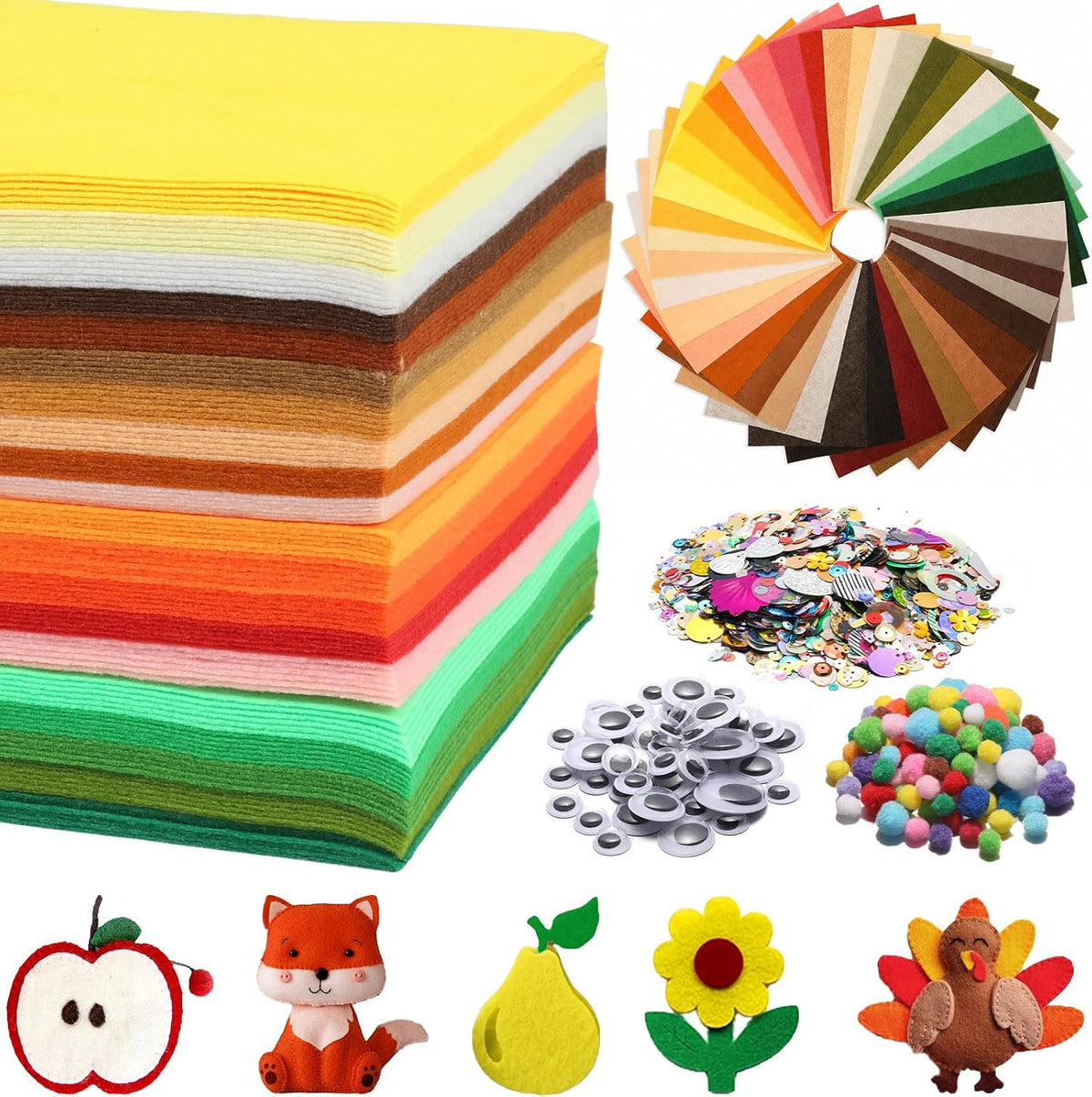 120Pcs Autumn Felt Fabric Sheets Fall Craft Kit 20 Colors DIY Craft Supply