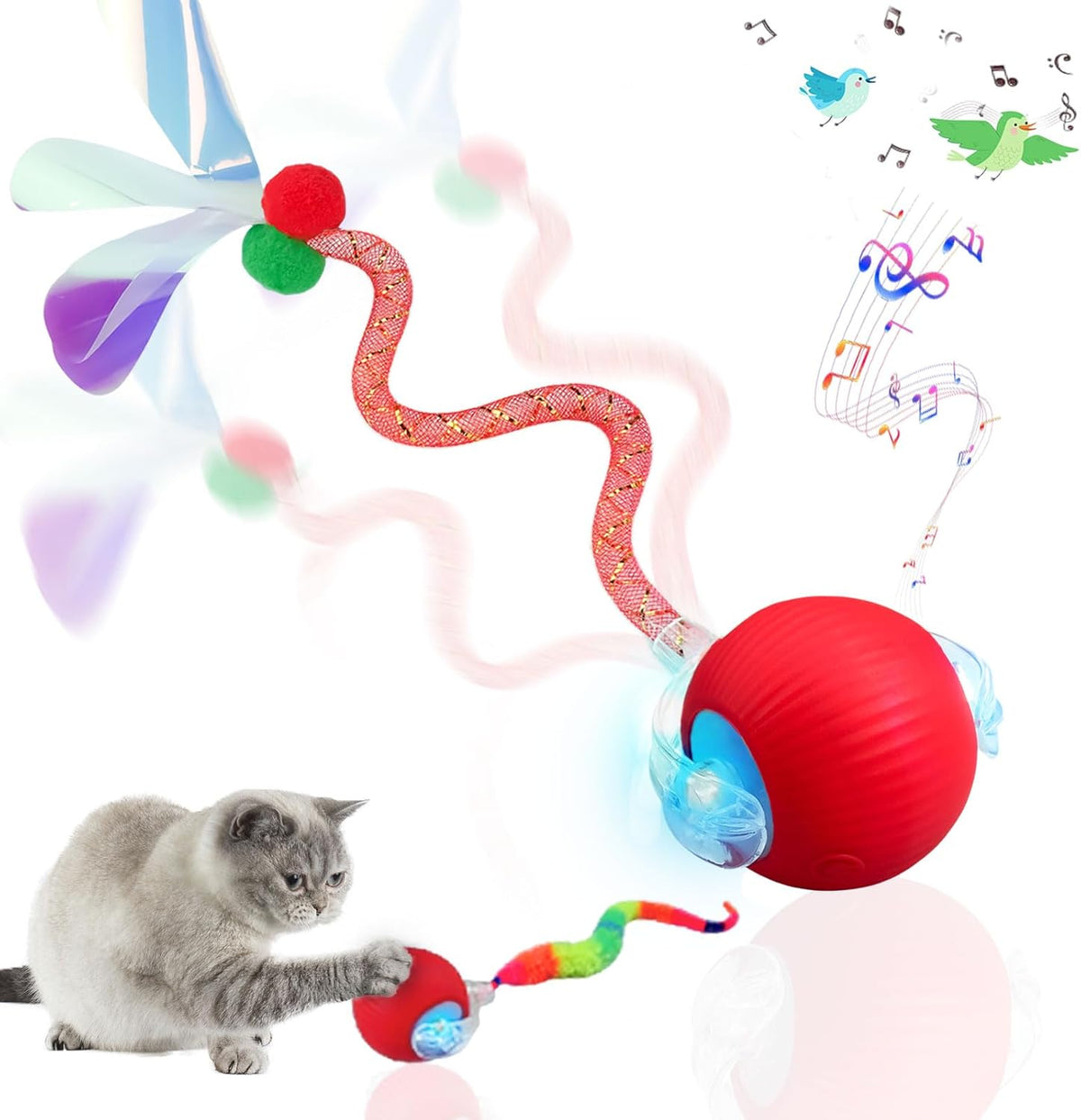 New Upgraded Interactive Cat Toy Ball – Smart Automatic Rolling Stimulating Chasing Teaser Ball for Bored Indoor Adult Cats and Dogs (Red)