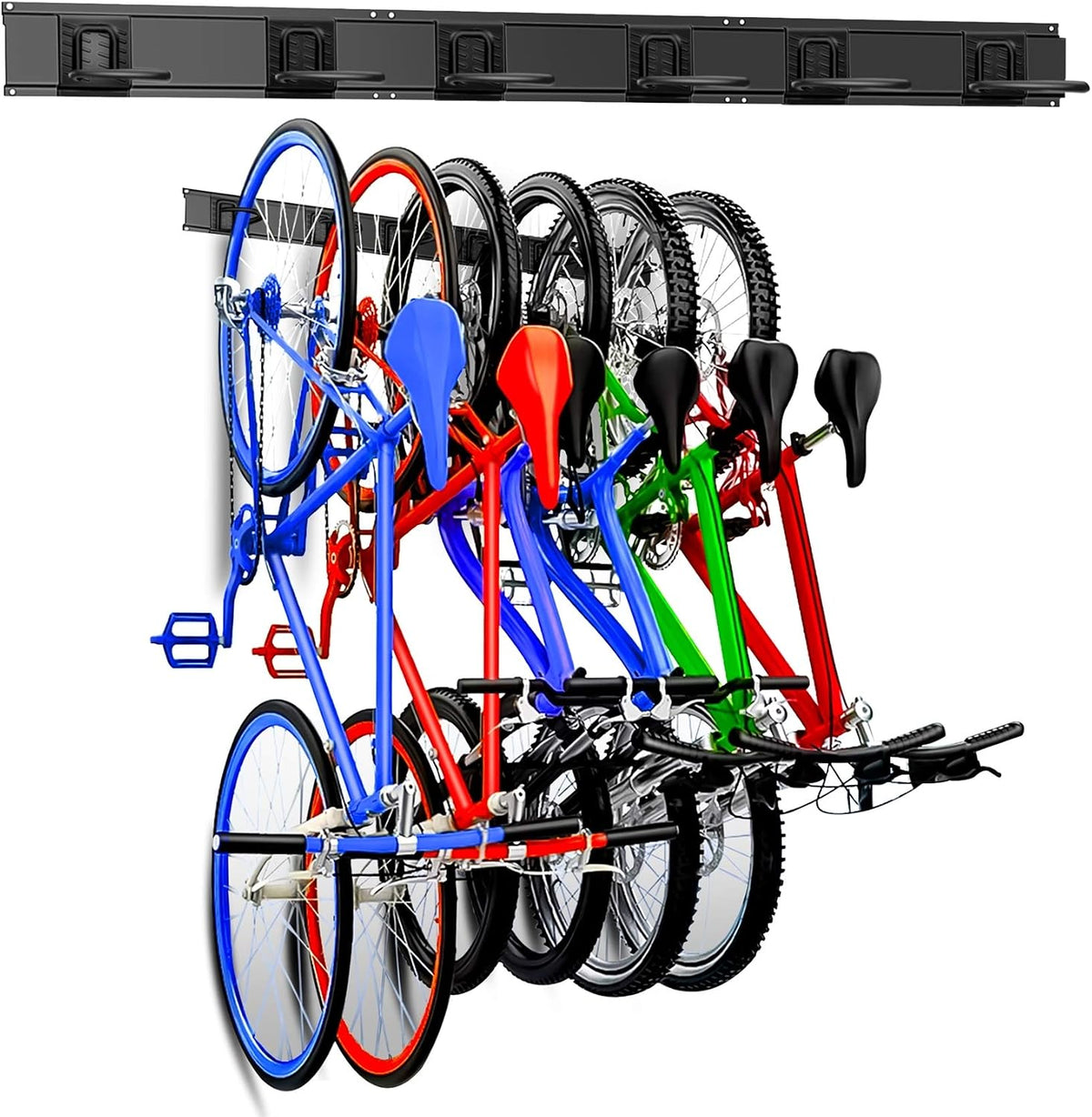 WALMANN Bike Hooks for Garage Wall, 6 Bikes Storage Rack Space Saving