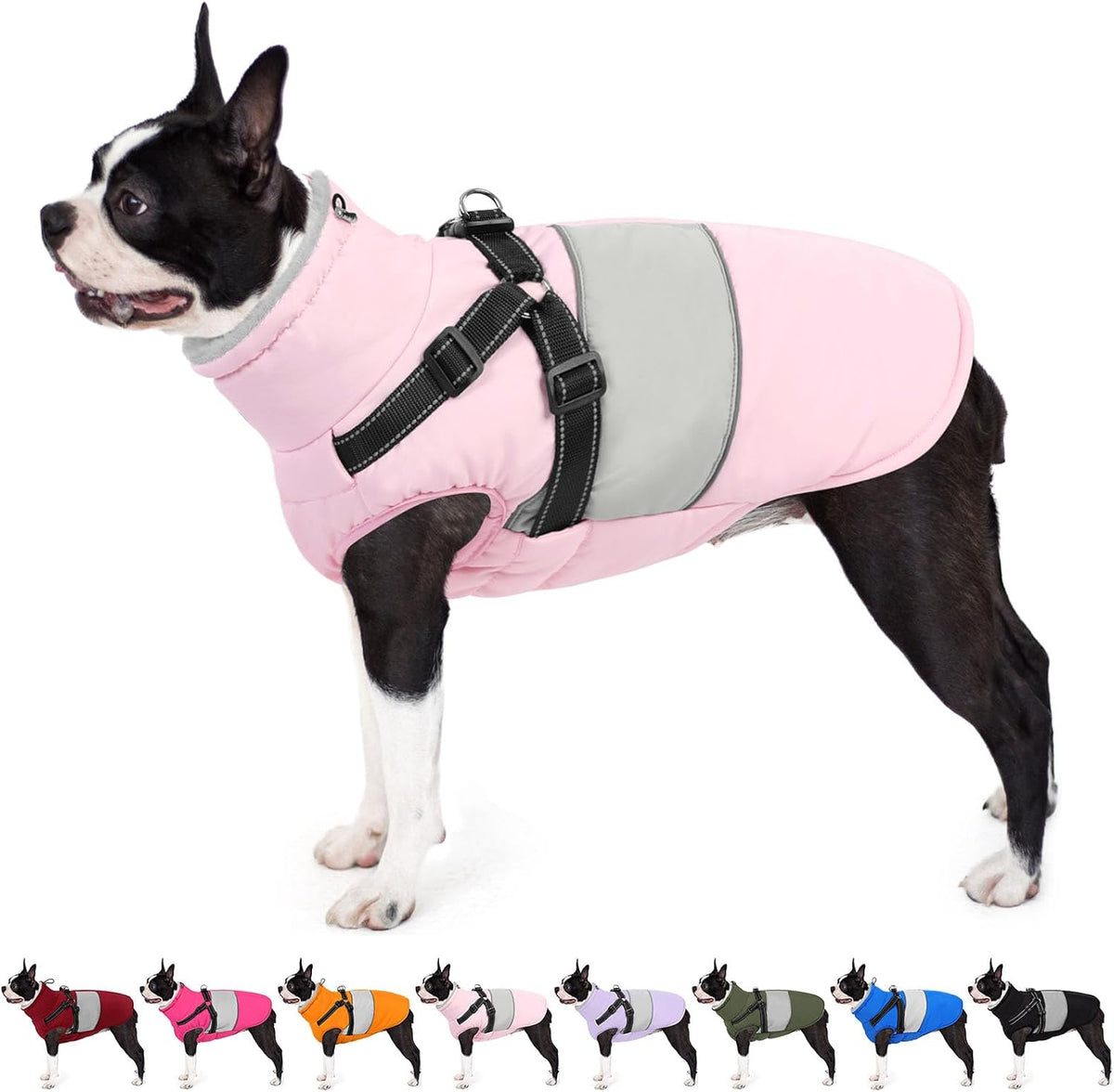 Dog Coat with Harness Waterproof Dog Winter Jacket for Medium Dogs