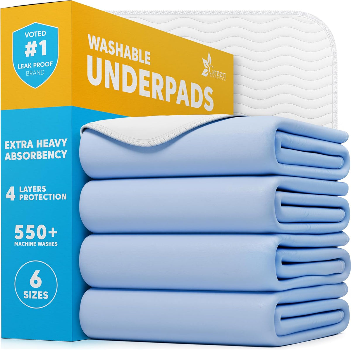 GREEN LIFESTYLE Washable Underpads - Large Pads for Use as Incontinence Bed Pads, Reusable Pet Pads, Great for Dogs, Cats, Bunny, Seniors Bed Pad (Pack of 4-34X36)