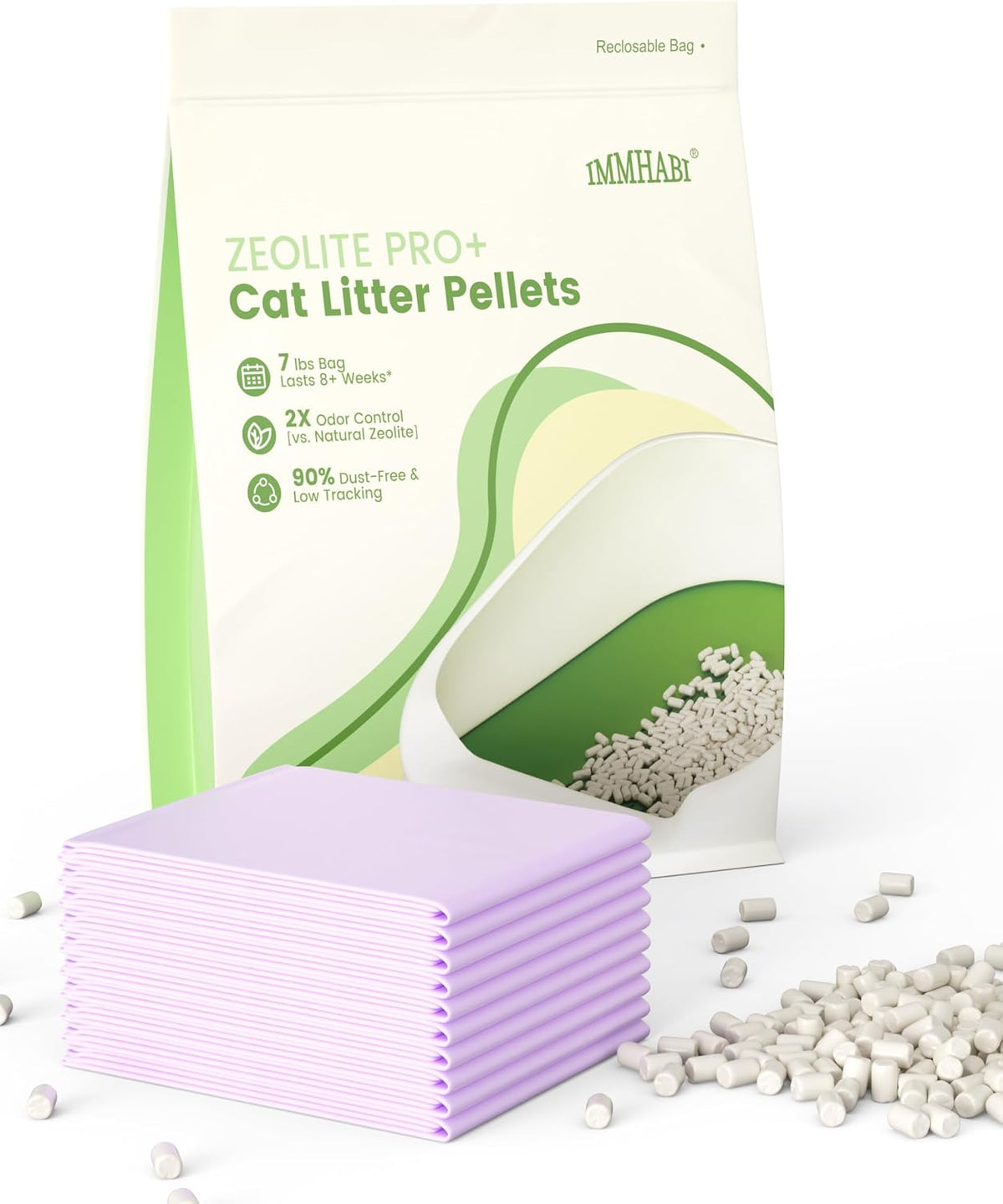 Enhanced Zeolite Cat Litter Pellets 7Lbs & Cat Pee Pads 10 Count Set