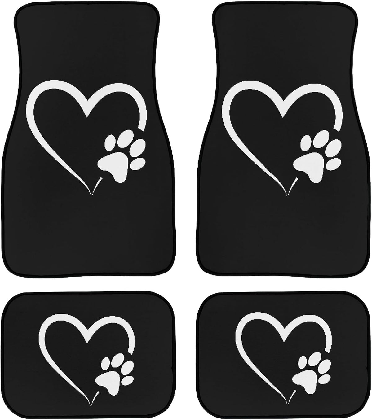 Paw Print Car Floor Mats Set of 4 White Paw Print with Heart Doodle Style Floor Mats for Cars Universal Front Rear Vehicle Foot Rugs Auto Animal Love Symbol Design Car Accessories for Trucks