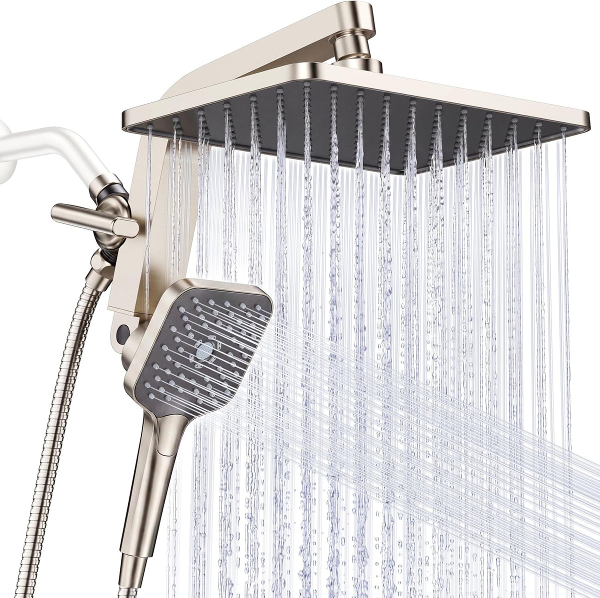 KOSNEW® 12" XXL Rainfall Shower Head with Handheld Combo Set, Nickelbrushed