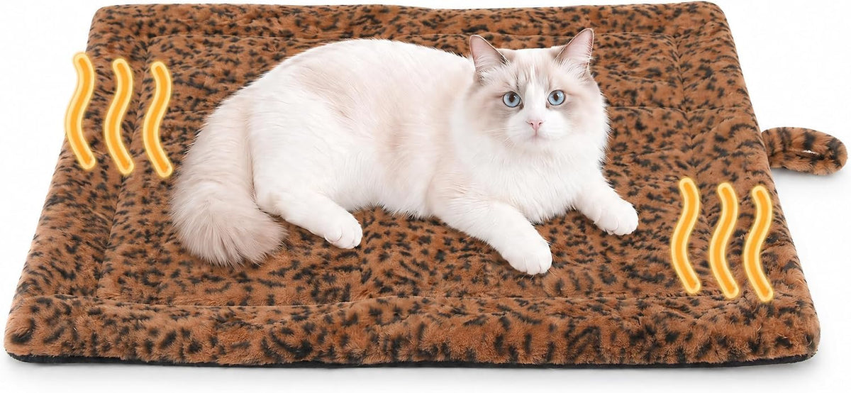 Self Warming Cat Pad for Cats and Small Dogs, Non Electric Thermal Pet Mat, Washable Soft Sleeping Mat with Non Slip Backing, Indoor & Sheltered Outdoor Use, 22 X 18 In, Brown/Black