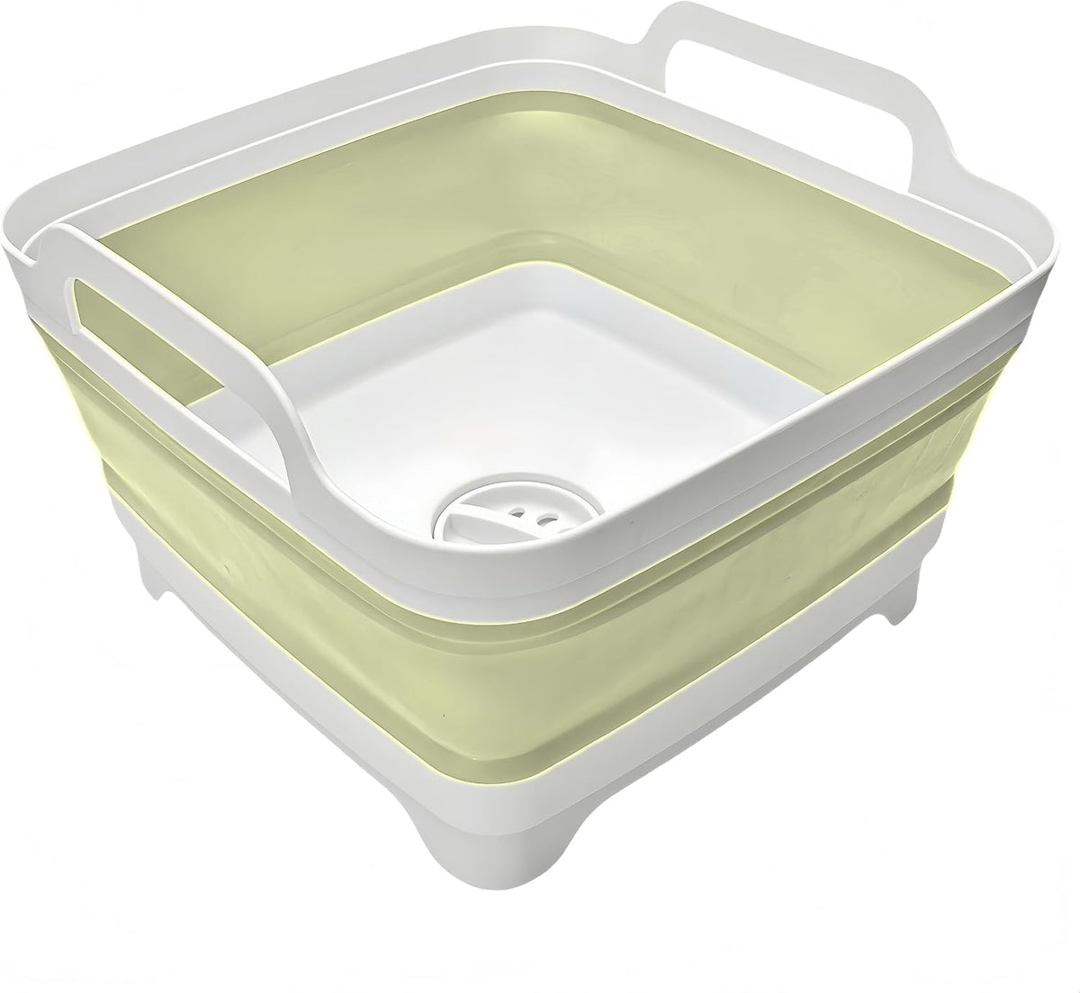 Collapsible Wash Basin 9L, Foldable Dish Tub with Drain Plug, Portable Collapsible Dish Basin, Camping Sink for Washing Dishes, Laundry & Kitchen Use (Green)