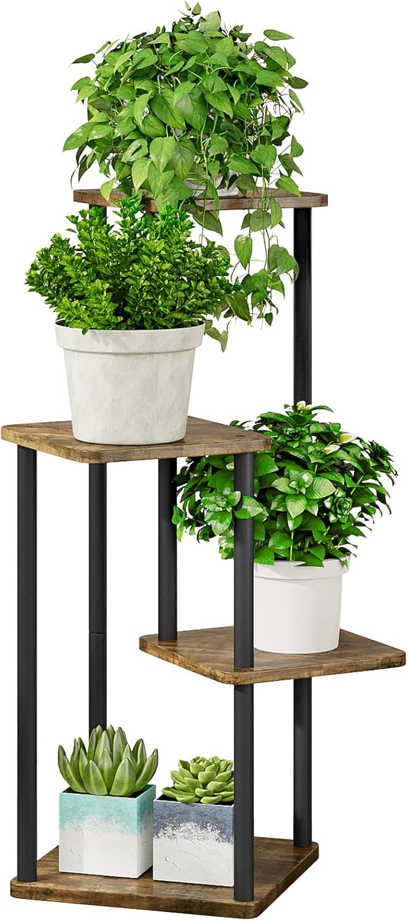 AZERPIAN 4 Tier Tall Plant Stand Indoor Corner Tiered Shelf Metal MDF Board
