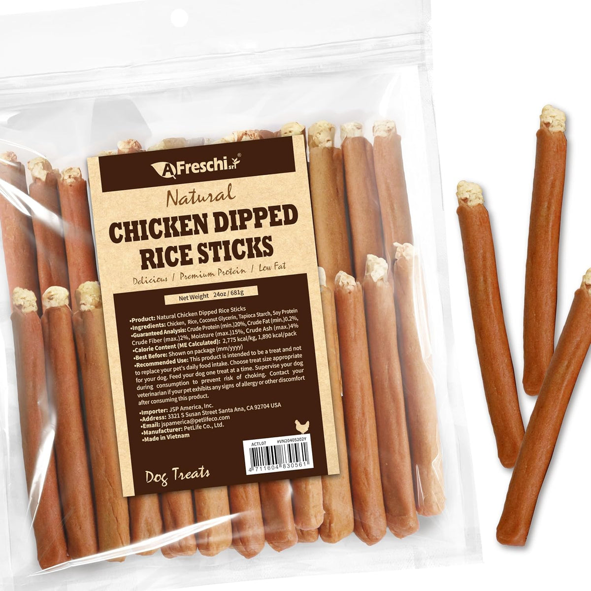 A Freschi Srl® All-Natural Chicken Dog Treats, Rice Sticks, 24 Oz