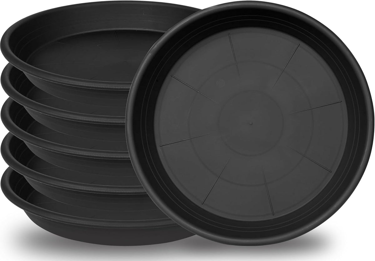 6 Pack Plant Saucer 10 Inch, Heavy Duty Plastic Plant Saucers 10 Inch, Durable Plant Tray for Pots, Flower Saucers for Indoors, Plant Pot Saucers, Trays for Planter 8"/9"/10" (Black)