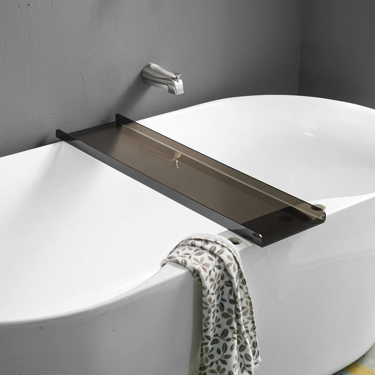 Acrylic Bathtub Tray Caddy, Clear Bath Tub Rack Shelf (Transparent Black)