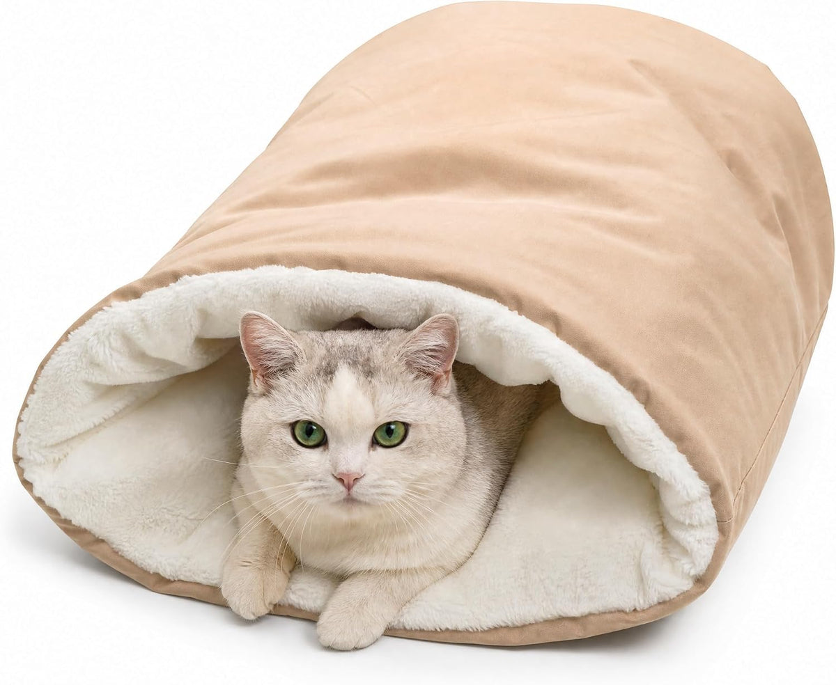 Cat Sleeping Bag Cave Bed Self Warming Heated Cat Bed Cozy Enclosed Cat Cave for Indoor & Outdoor Cats, Fluffy Warm Burrow Cat Bed Winter, Washable Hooded Cat Nest Pet Cave Bed