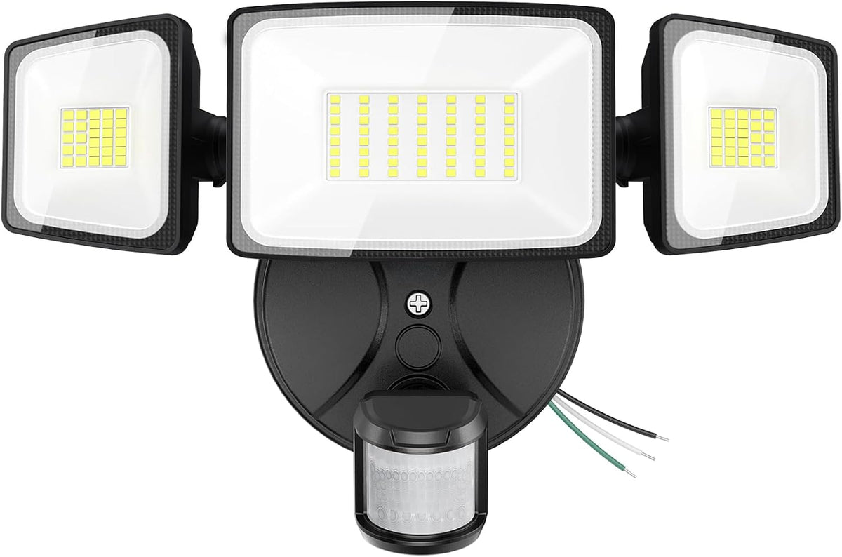 Onforu 75W LED Flood Light Motion Sensor Outdoor, 7000Lm Dusk to Dawn Flood Light, Security Light with Three Head, IP65 Waterproof Exterior Floodlight, 6500K Wall Light for Entryway Stairs Yard Garage