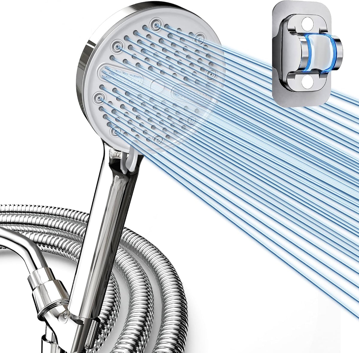 High Pressure Shower Head with Handheld, 5 Spray Modes, Chrome