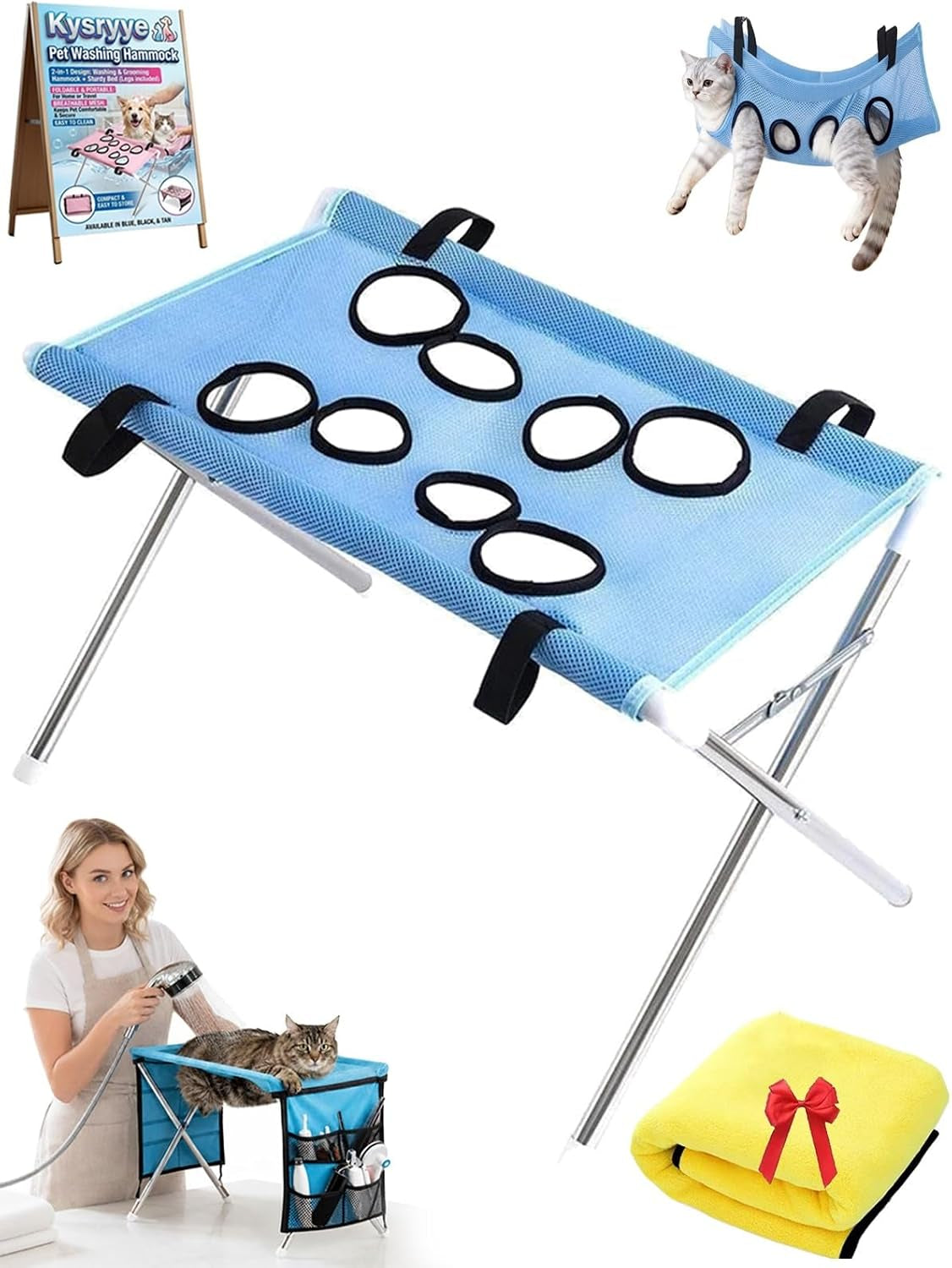 Dog Grooming Table 2-In-1 Foldable Pet Grooming Bed Pet Bathing Station