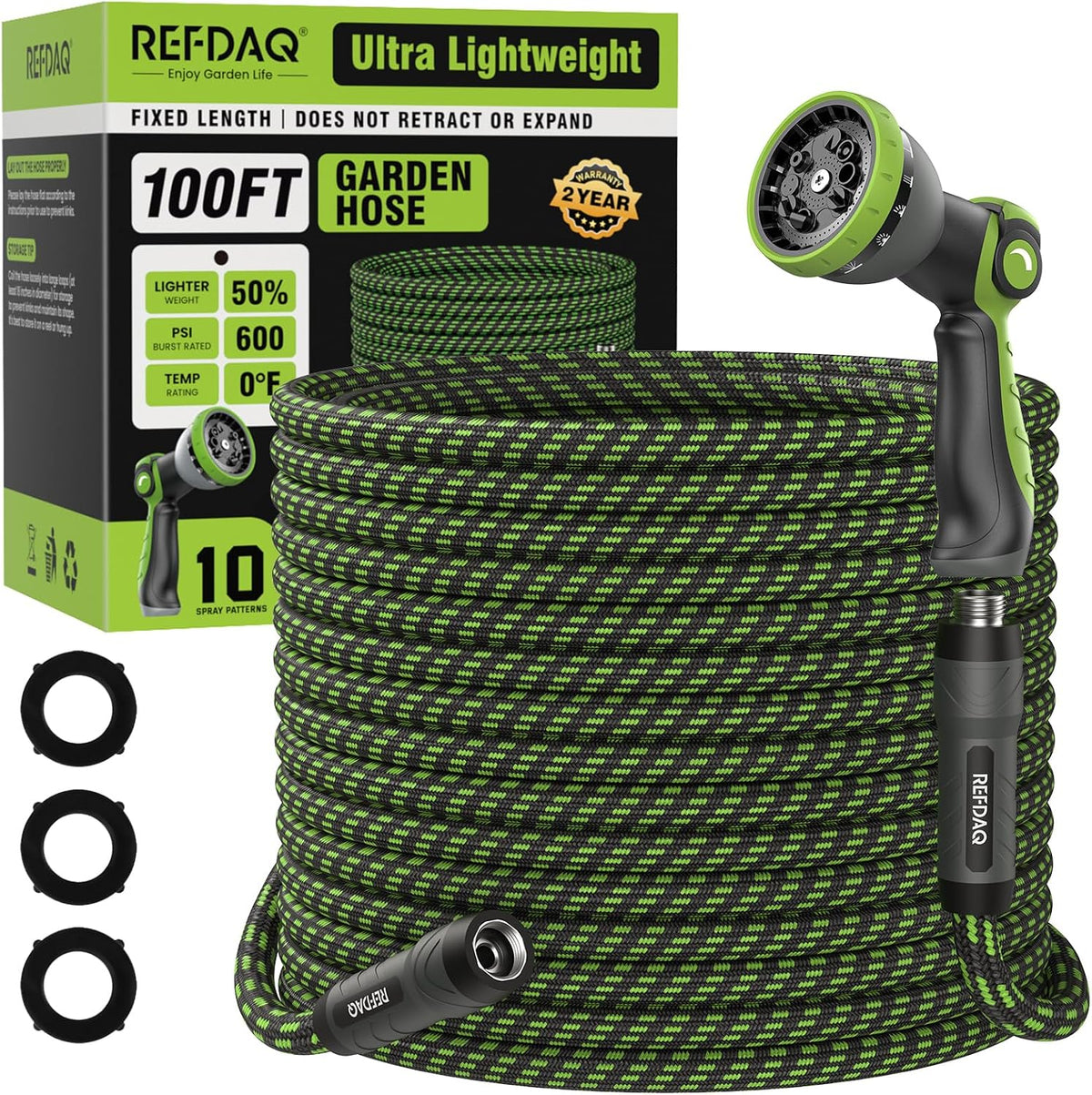 Garden Hose 100Ft, Flexible Ultra Lightweight Durable, Kink-Free Water Hose with 10 Function Sprayer - Non-Shrinking, Easy to Store, All-Weather, High-Pressure