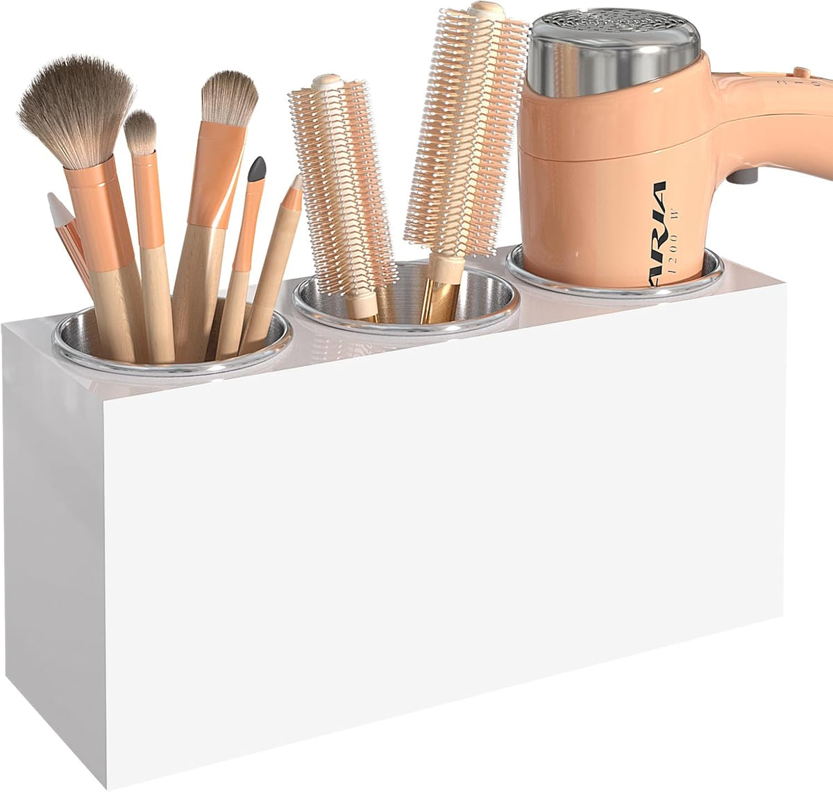 White Acrylic Hair Tool Organizer Wall Mount for Bathroom
