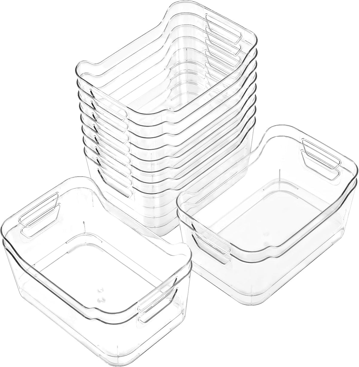 12 Pack Clear Plastic Storage Bins, Pantry Organizers and Storage, Clear Pantry Organizer Bins, Plastic Containers with Handle for Kitchen,Freezer,Cabinet,Closet,Bathroom under Sink Storage