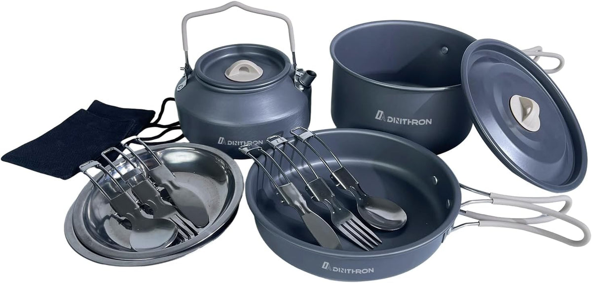 13-Piece Camping Cookware Set for 2, 2 L Pot & 1.1 L Kettle