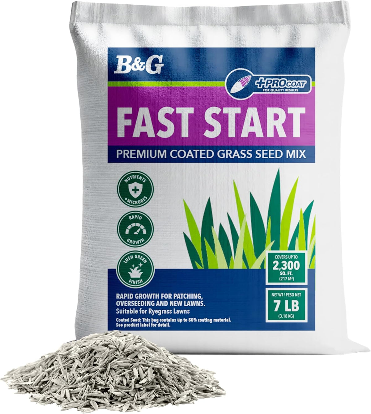 B&G Fast Start Premium Grass Seed Mix with +Procoat, 7 Lb