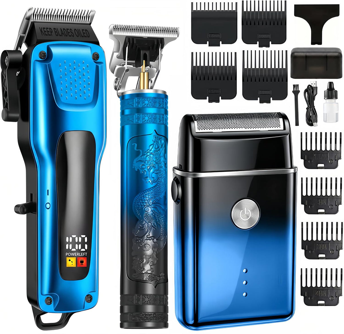 3-In-1 Hair Clippers for Men Set, Beard Trimmer, Foil Shaver, Blue