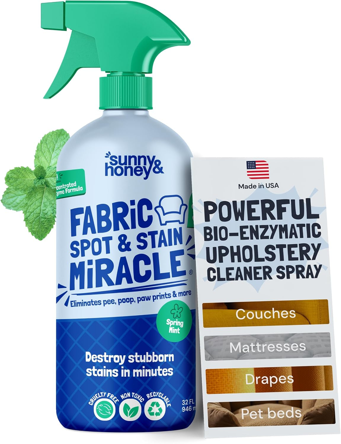 Sunny & Honey Fabric Cleaner for Couch, Upholstery Cleaner Spray, 32Fl Oz