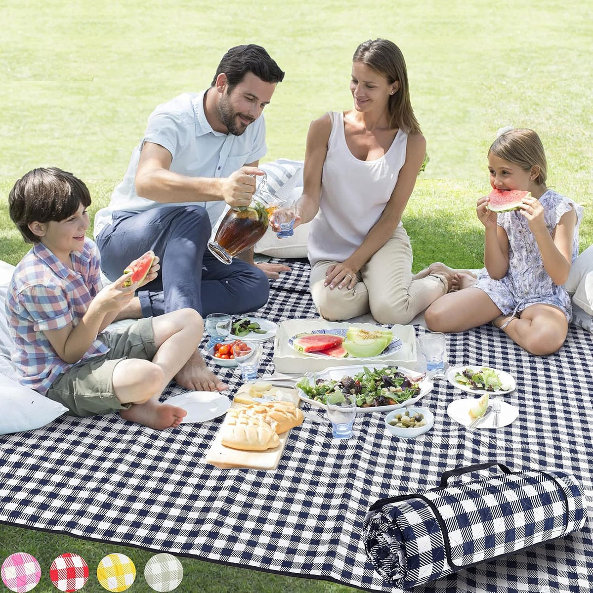 ZAZE Picnic Blankets Machine Washable, 80''X80'' Extra Large Waterproof Sandproof Foldable Compact Beach Blanket, Oversized XL Outdoor Mat for Spring Summer Camping, Park, Travel Grass(Blue and White)