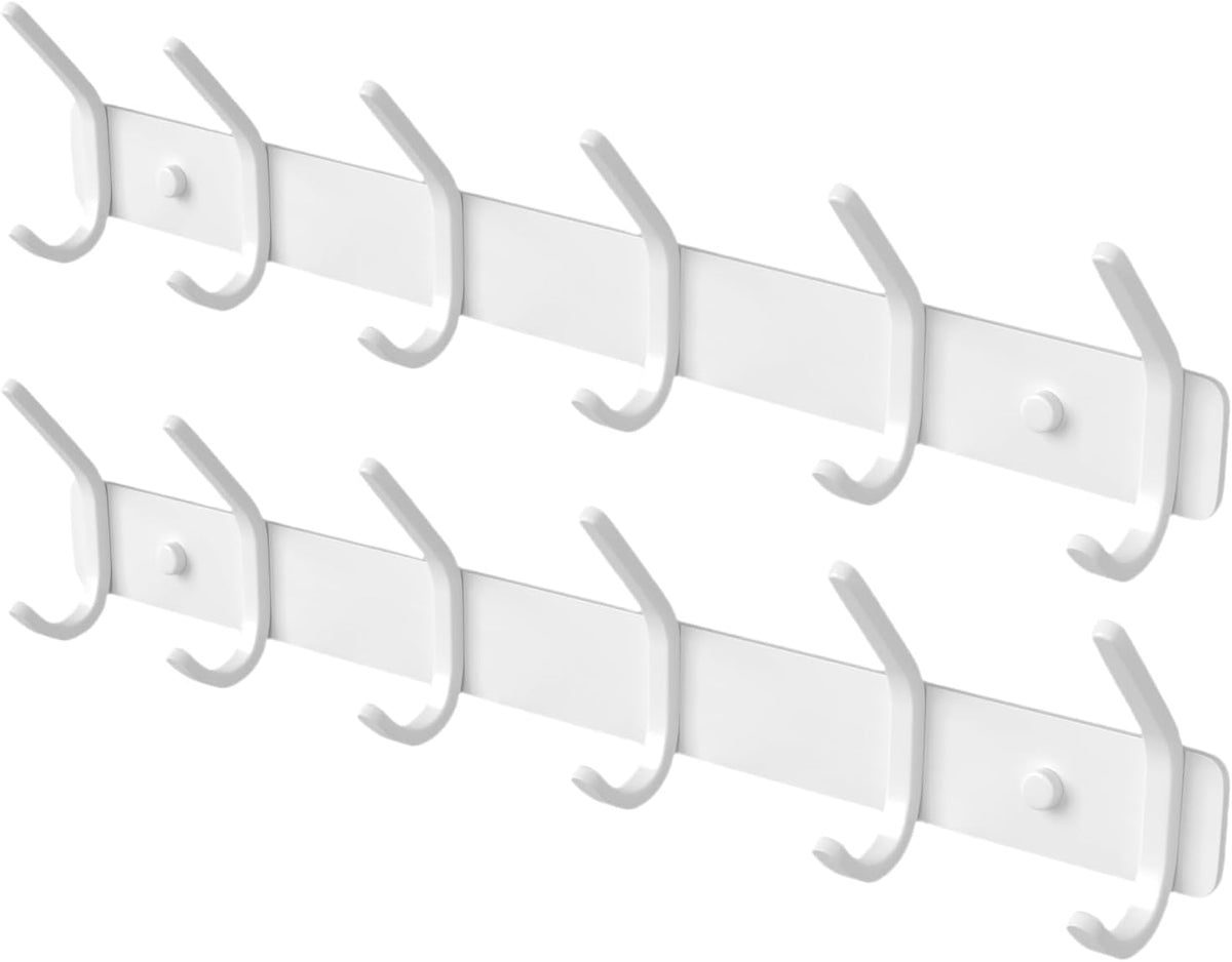 Coat Rack Wall Mount Hooks - 15 Inch White Metal 6-Hook Rack(2 Pack)