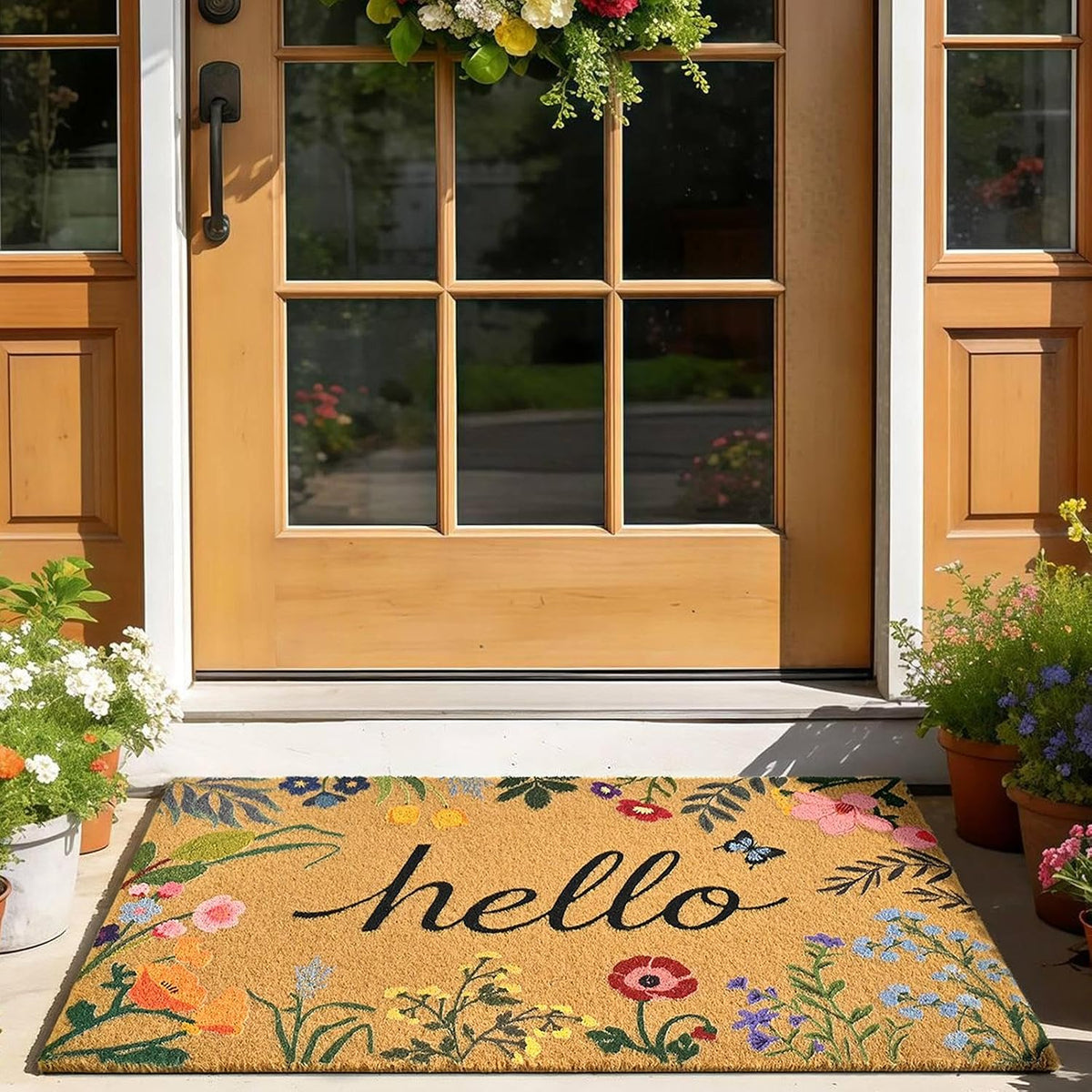 Floral Front Door Mat outside Non-Slip Welcome Doormat, 17X29 In