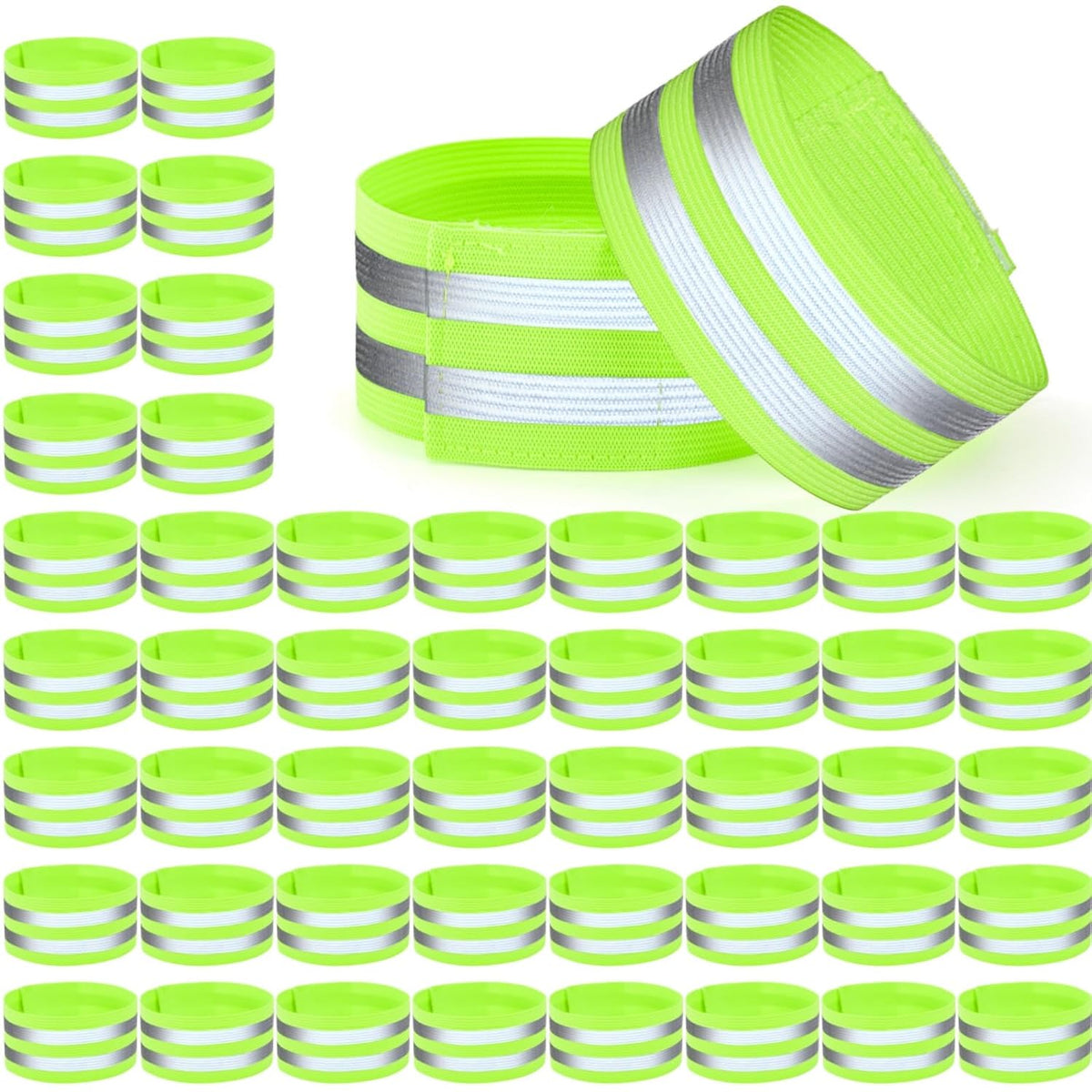 Tlence 50 Pack Reflective Bands, High Visibility Safety Reflector Armband, Security Tape Strip Bracelets, Cycling Warning Fluorescent Sash, Night Walking Cycling Gear for Wrist Arm Ankle Leg