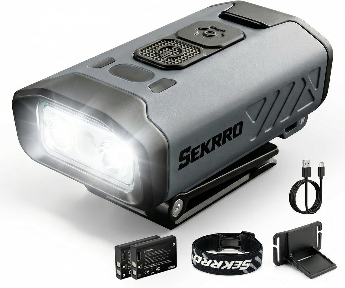 Sekrro Hat Clip Light 800LM Rechargeable Hard Hat Light Headlamp 2X 1100Mah