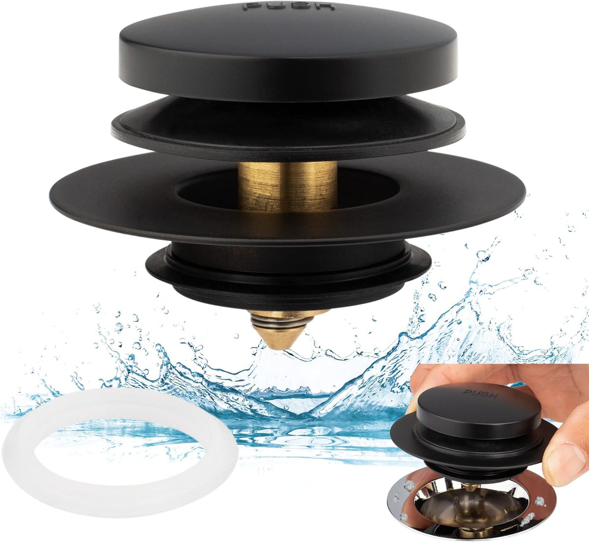 Artiwell Universal Tip Toe Bath Drain Stopper and Cover, Bathtub Drain Stopper, Replaces Lift and Turn, Tip-Toe and Trip Lever Drains for Tub, EZ Installation and Clearing (MATT Black)