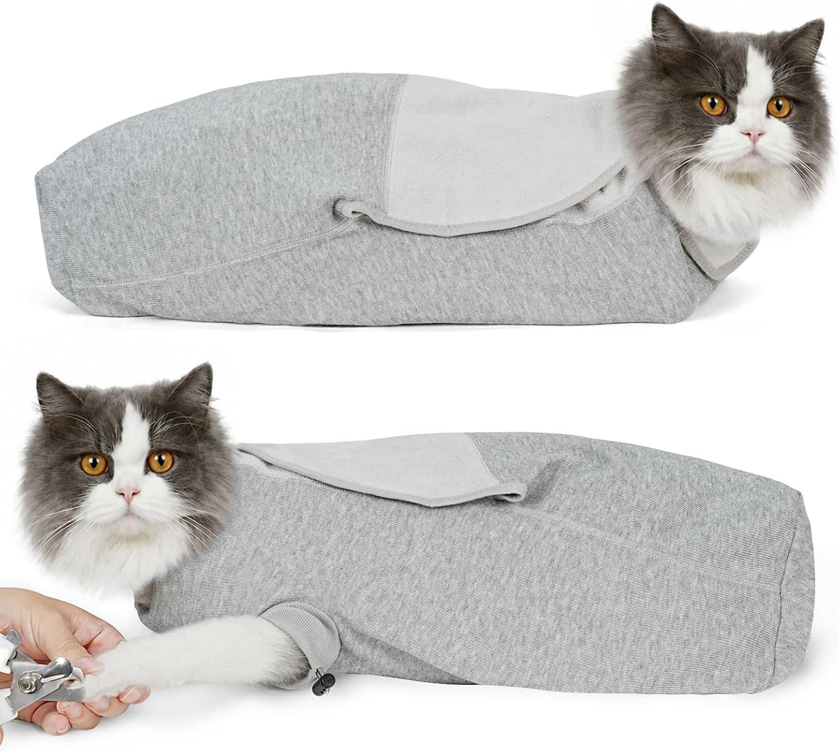 Cat Wrap for Cutting Nails, Self-Adhesive Cat Nail Clipping Restraint Bag, Anti-Scratch Cat Grooming Wrap Swaddle for Meds, Subq Fluids, Ear Cleaning, Teeth Brushing & Vet Visits,Grey,S