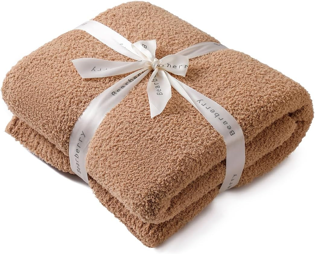 Bearberry Knit Throw Blanket 50X60 Camel Super Soft Plush for Couch