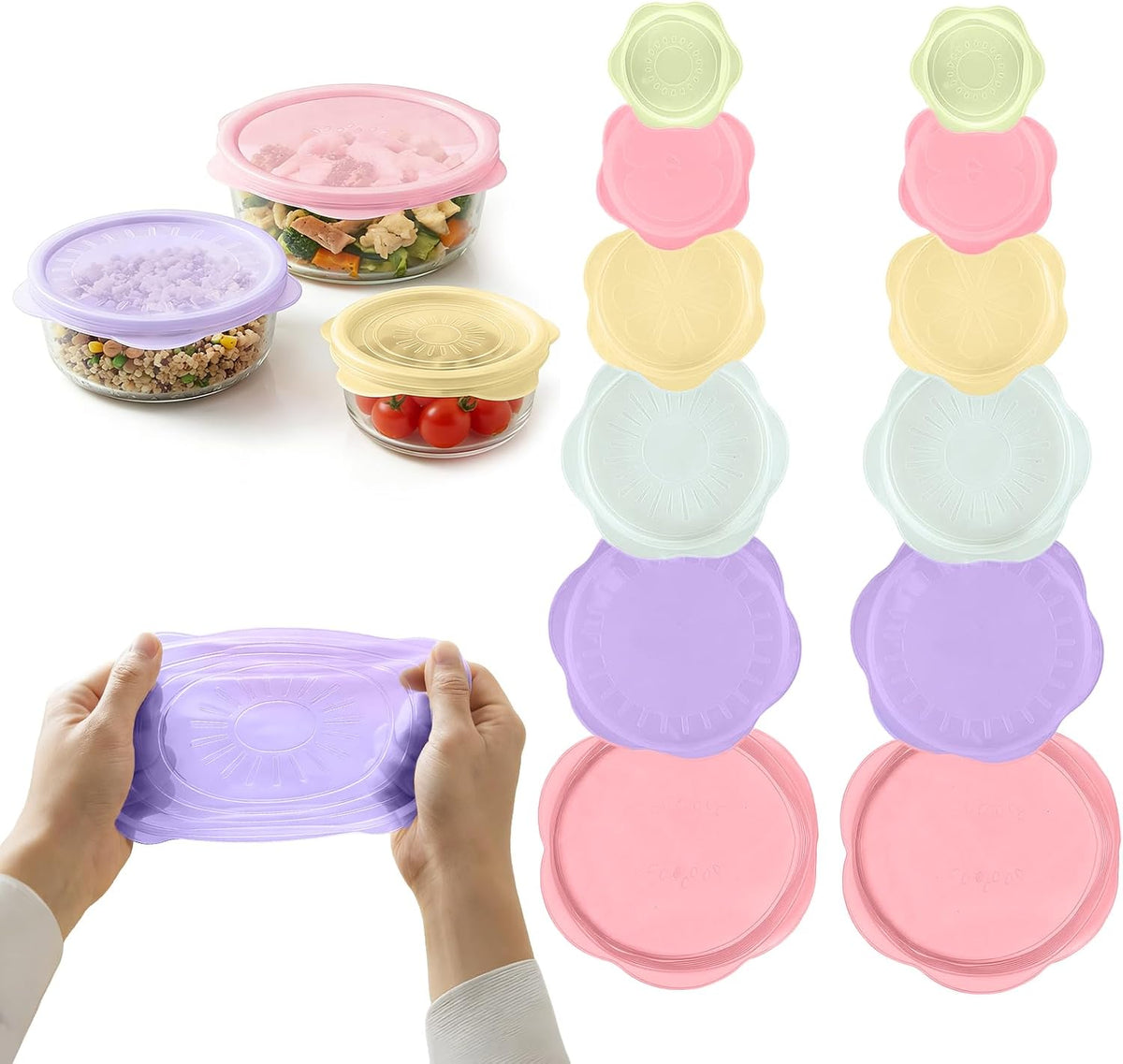 12 Pcs Silicone Stretch Lids, Reusable Silicone Bowl Covers for Food Storage, Microwave & Dishwasher Safe, Leak Proof Airtight Seal Tops for Cans, Cups, Jars