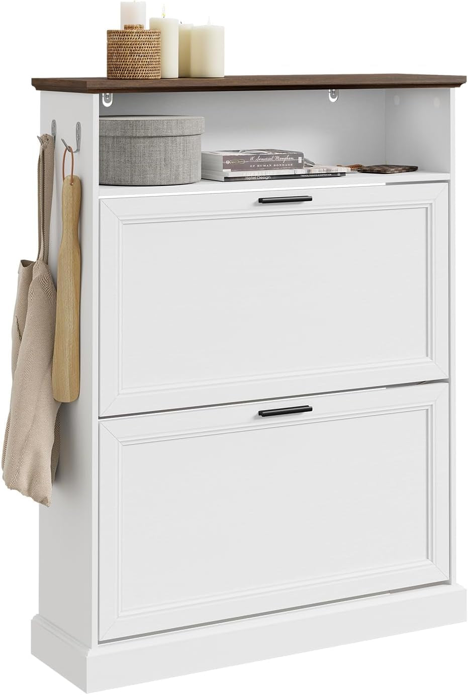 Sobuy Shoe Cabinet Storage with Open Shelf & Hooks
