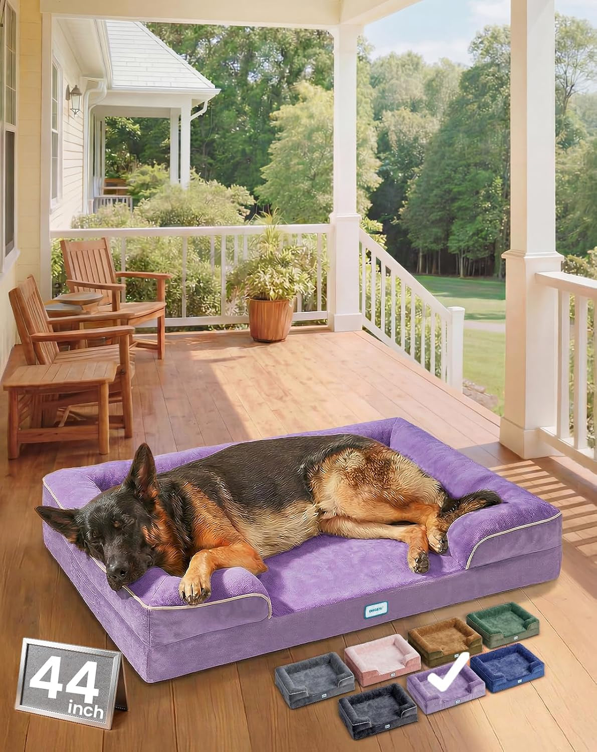 Ohgeni Orthopedic Extra Large Dog Bed Couch, Memory Foam, 44-Inch (Purple)