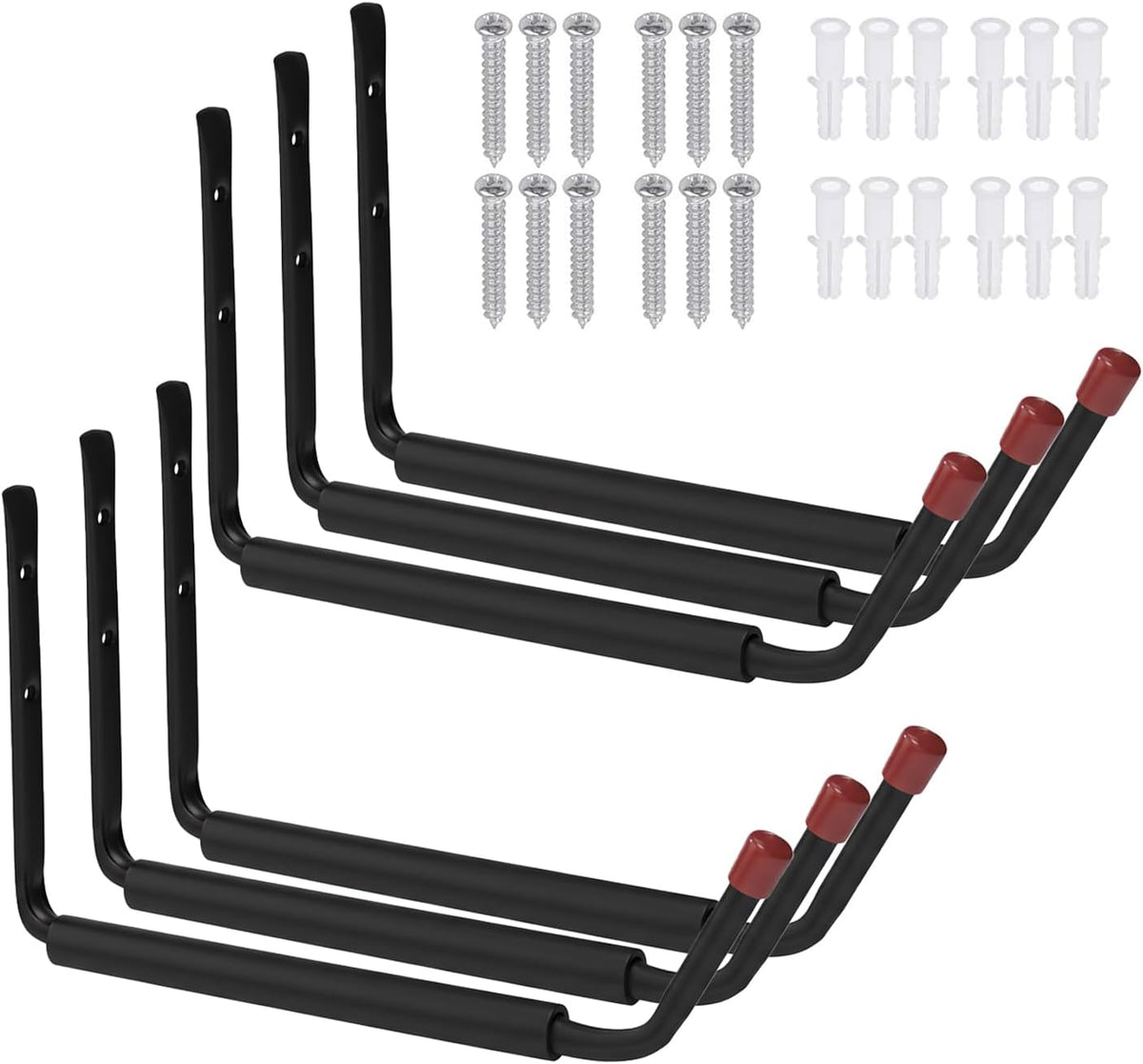 6 Pack Garage Hooks Heavy Duty, Utility Steel Hooks with EVA Foam Padding, 15Inch Wall Mount J Organizer Hanger for Hanging Bikes Kayak Garden Tool Hose Bike Shelf