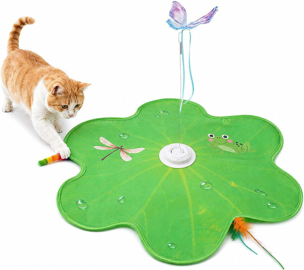 Automatic Interactive Cat Toy with Green Leaf Play Mat, 3 Modes & 3 Targets