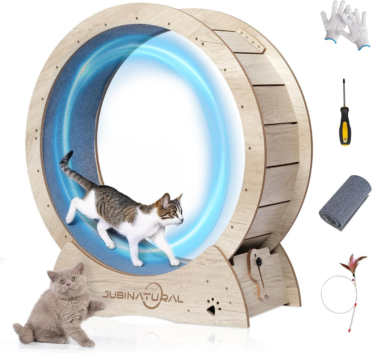 33.9" Cat Wheel for Indoor Cats, 50 Lb Capacity, Natural Wood