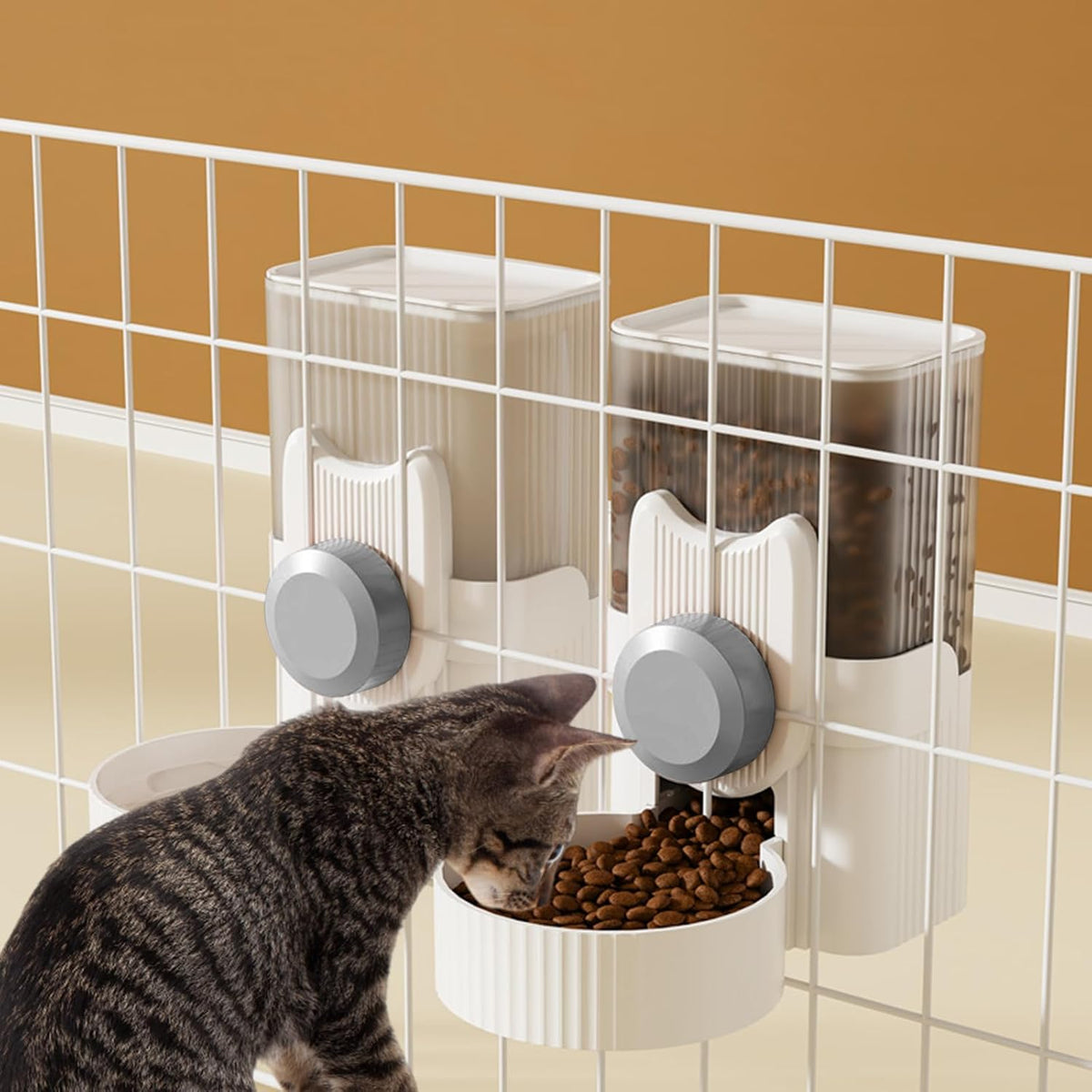 Hanging Cage Automatic Food Water Dispenser, Detachable Auto Gravity 1L Self-Feeding Feeder and Waterer Set, Crate Auto Feeder Dish for Puppy Cats Ferret Bunny Guinea Pig Small Pets (Grey)